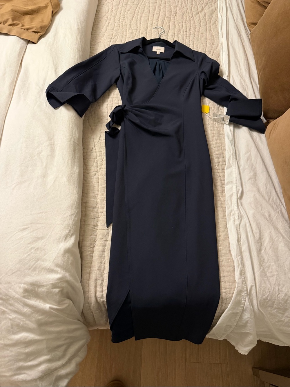 cinq a sept Navy Wrap Midi Dress with Side Tie